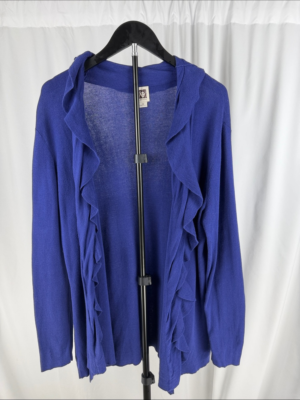Anne Klein Ruffled Open-Front Cardigan in Royal Blue